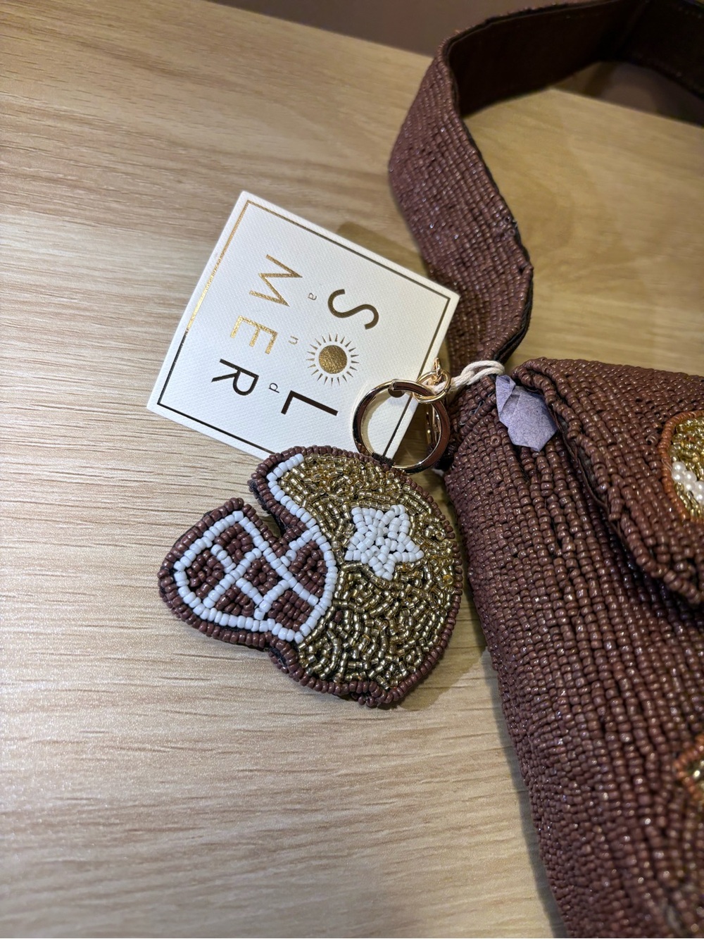 NWT New release!! Beaded brown bag with footballs! - Picture 6 of 10